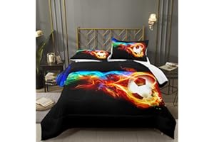 Bodhi Teen Bedding Set Twin,Soccer Comforter Set for Boys,Fire Sports Comforter Set Twin Size,Boys Football Comforter Set with Matching Pillowcases,Boys Bedding Set Twin
