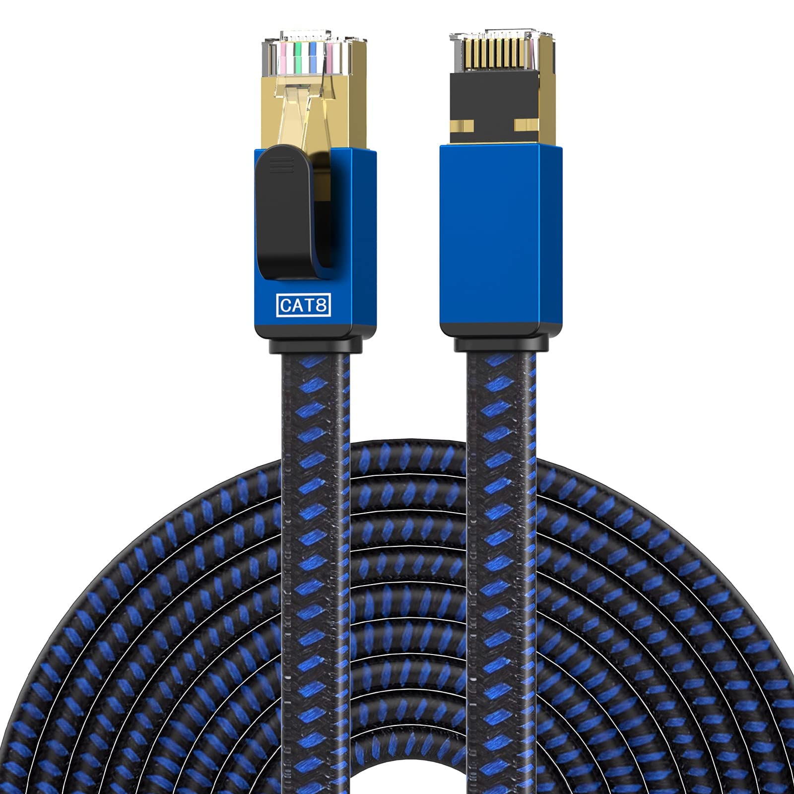 CAT8 Ethernet cable 25M LEKVKM high-speed nylon braided Lan patch cable RJ45 40Gbps shielded flat cable 2000Mhz