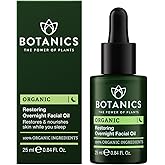 Botanics Overnight Face Oil for Men - Hydrating Nighttime Face & Beard Oil for Dry Skin - Lightweight, Non Greasy & Powered by Rosehip Oils - Vegan & Cruelty Free Men's Skincare (0.84 Fl Oz)