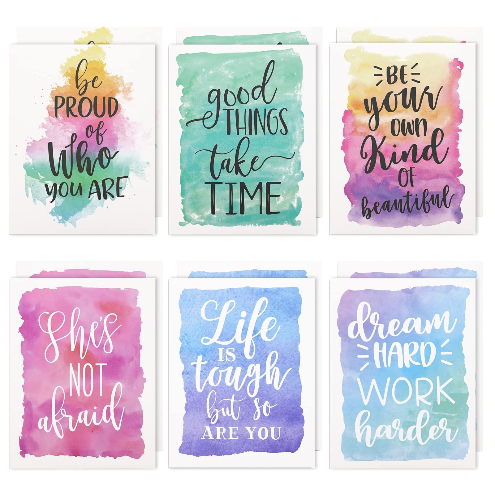 12 Pack Watercolour Inspirational Pocket Folder - 30.5 x 23.5 cm