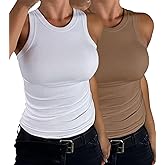VAFFUL 2 Piece Tank Top for Women Crew Neck Sleeveless Basic Knit Ribbed Racerback Casusal Camis