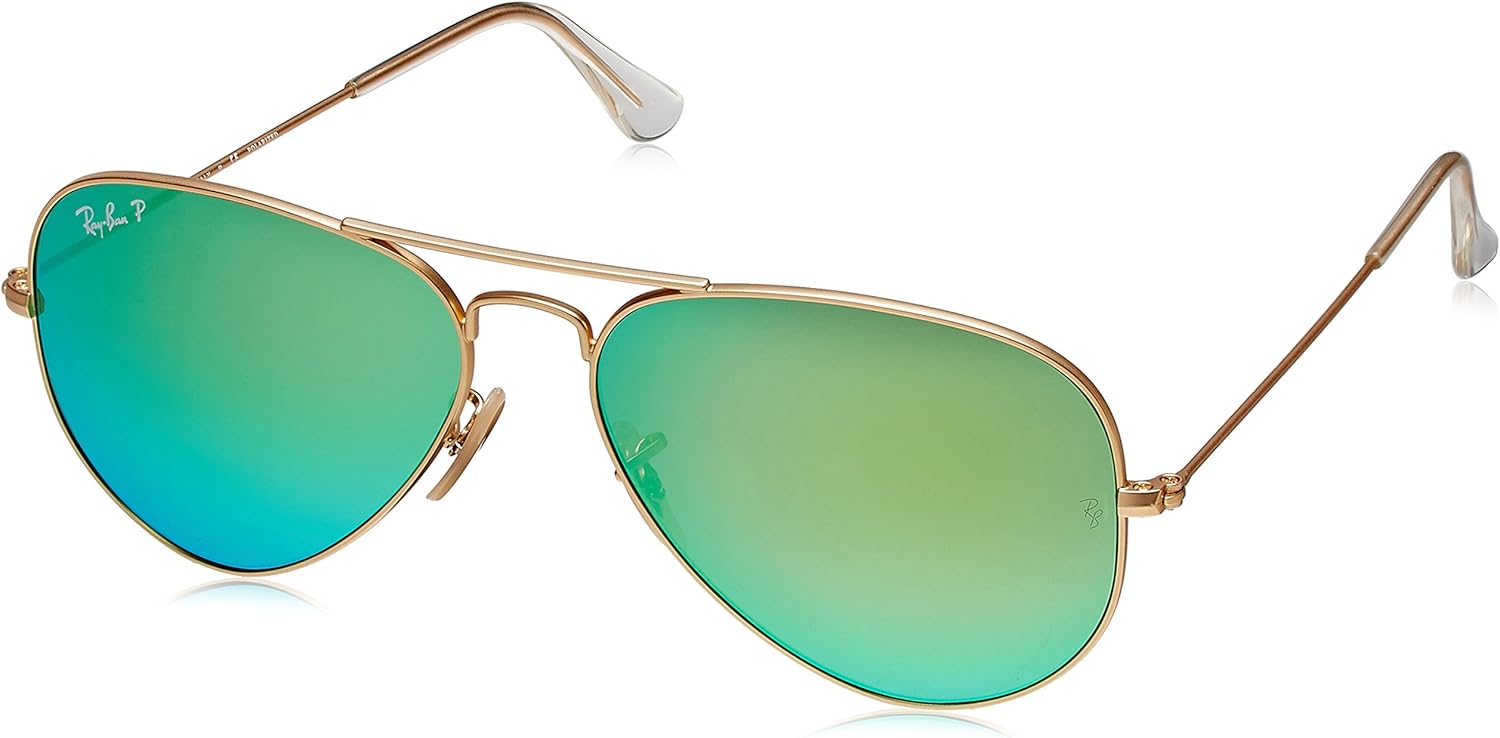Amazon Com Ray Ban Rb3025 Aviator Large Metal Icons Sung Matte Gold Crystal Green Mirror Os Clothing