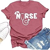 Dabon Nurse Shirts for Women Stethoscope Nurse Day Print T-Shirt Nursing Life Tee Tops