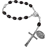 TALISMAN4U Saint Christopher Medal One Decade Catholic Rosary for Car Rearview Mirror Dark Brown Wood Prayer Beads Our Lady of Fatima Jesus Crucifix Pocket Rosaries Religious Gift for Men Women