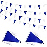Rotenl 100 Feet 60 Pcs Blue and White Pennant Banner Flags String Hanging Triangle DIY Flags, Bunting Streamers Decorations for Grand Opening, Birthday, Wedding, Party Celebration (Blue and White)