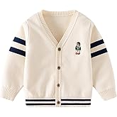 AQEACARMON Baby Boys Girls Button Up Cardigan Sweater Dinosaur Full-Zip Long Sleeve V Neck Cartoon Embroidery Coat