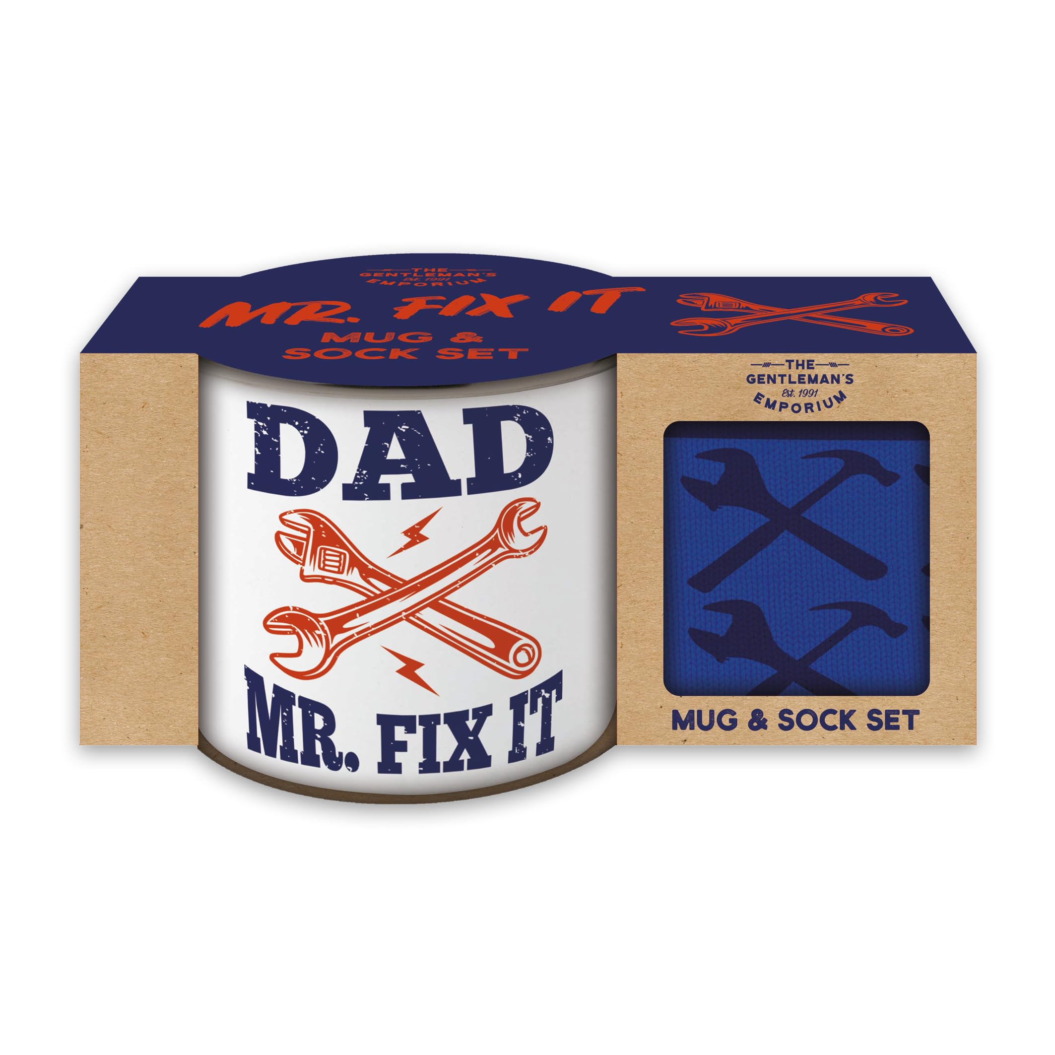 Robert Frederick Gentleman’s Emporium Enamel Mr Fix It Dad Mug and Sock Set Gift Set for Fathers