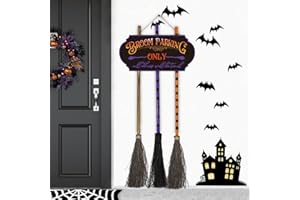 BKHEY Halloween Decorations Indoor, Halloween Porch Wall Decor, Wooden Witches Broom Parking Sign, Hocus Pocus Decor for Front Door Walls Home Office Outdoor (Black)