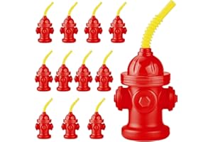 12 PCS Fire Hydrant Cups with Lids and Straws for Fire Party Decorations, 10 oz Plastic Party Favor Cups, Firefighter Firetru