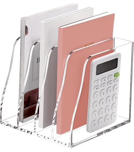 SANRUI Clear Acrylic Mail Organizer - 2-Slot Vertical Letter Holder For Desk, Bills & Office Supplies