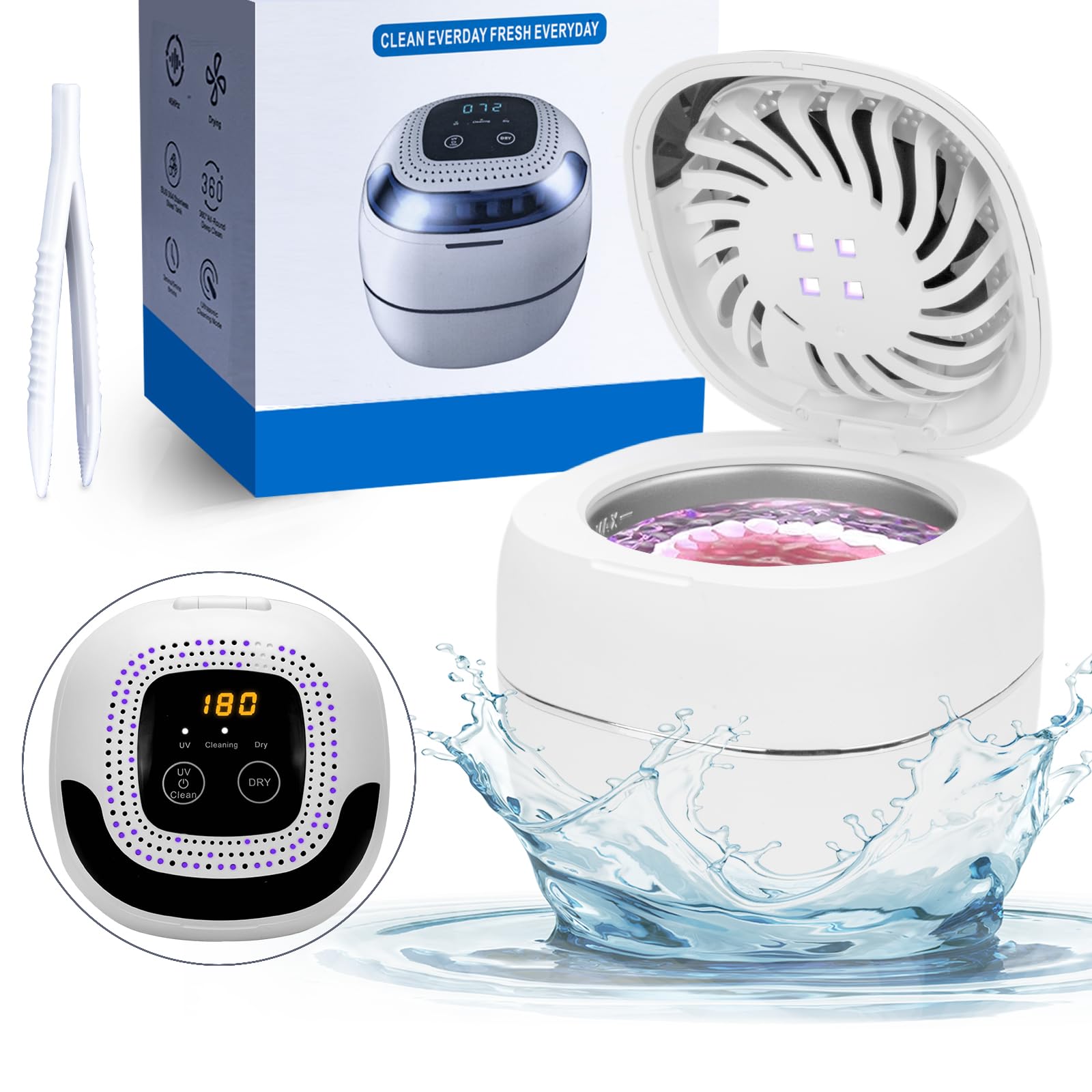 Photo 1 of W IN-Mix Ultrasonic Retainer Cleaner with Fan,180ML Denture Cleaner, 3 Modes and Digital Timer Mouth Guard Cleaner for Dentures, Mouth Guards, Braces, Toothbrush Heads, Jewelry (White)