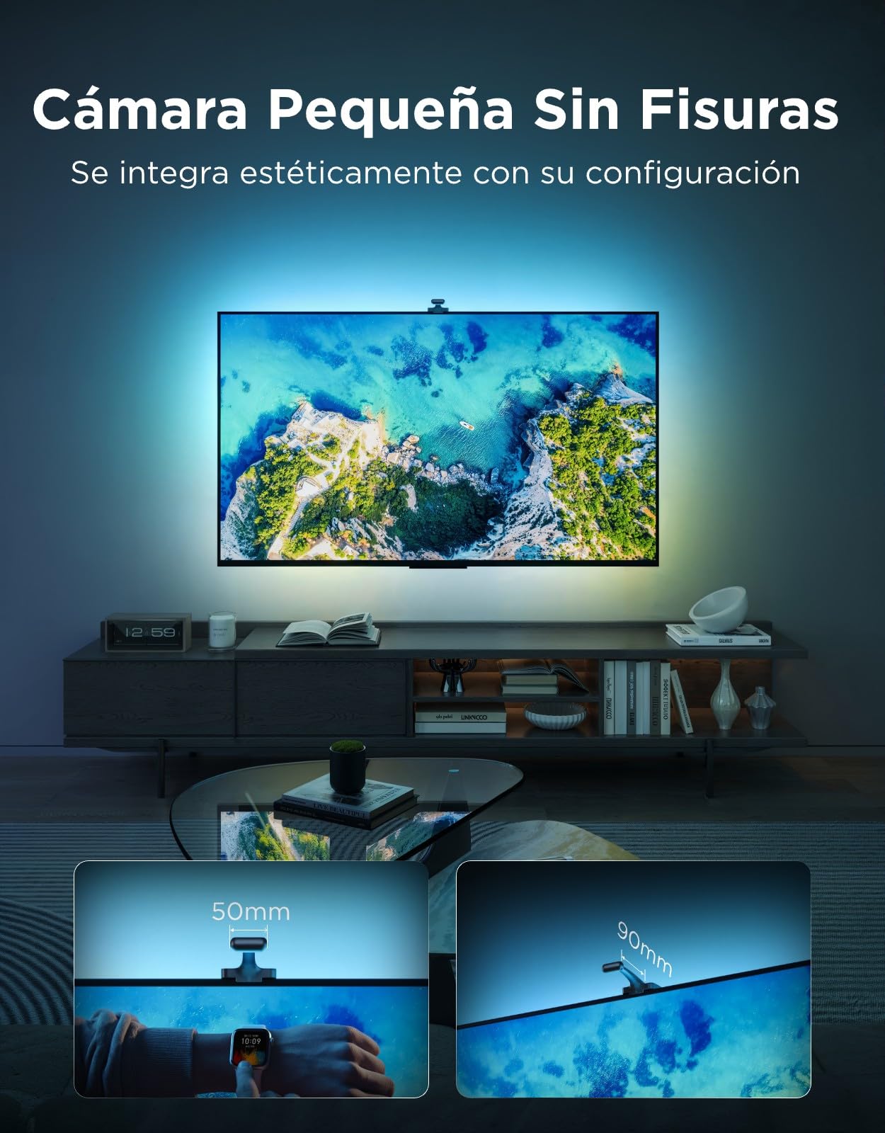 Govee TV Hintergrundbeleuchtung 3 mit 4 MP Dual-Kamera für 55-65 Zoll TVs, 3,6M RGBWIC TV Backlight, 60 LEDs/m, Intelligenter AI-Farbfilter für Film/Spiel, App und Sprachsteuerung mit Matter-Steuerung 6
