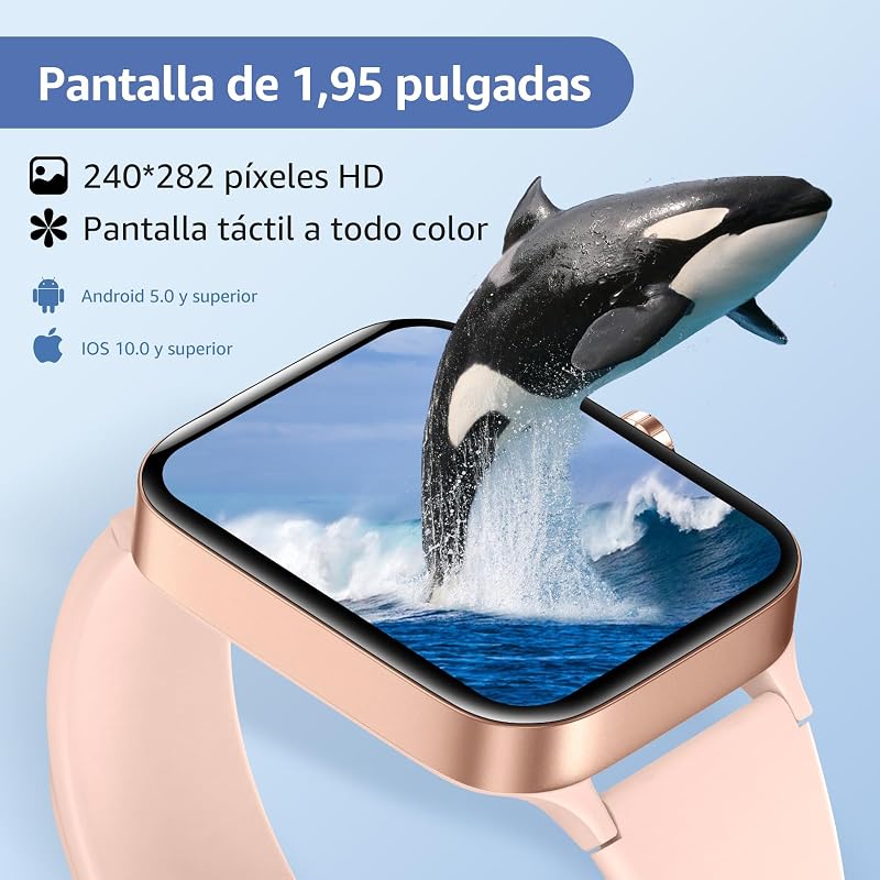 Reloj Inteligente Mujer Hombre, 1.95" Smartwatch con Funciún Llamadas y Recordatorio del Mensaje, Smart Watch con 140+ Modos Deporte, Oxímetro, Monitoreo del sueño, para Android iOS — foto 2 de 6