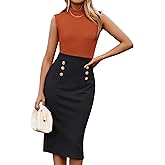 GRACE KARIN 2025 Women's Lightweight Mock Neck Business Work Dress Sleeveless Double Breasted Bodycon Midi Dress