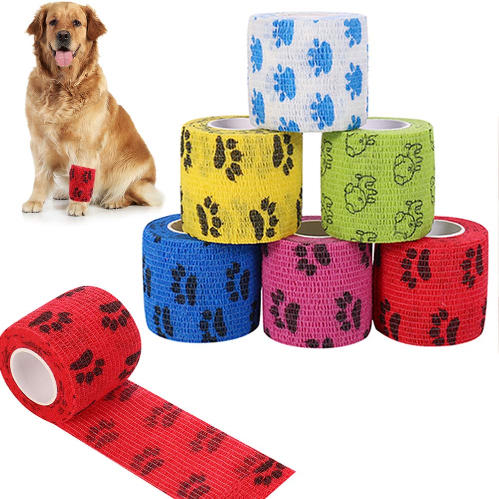 Heyu-Lotus 6 Rolls Pet Vet Wrap, Self Adhesive Cohesive Dog Bandage Non-Woven Elastic Bandage Tape Breathable Vet Wrap for Dog Pet Animals, 5cm x 4.5m