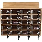 20-Slot Cell Phone Locker Box, Wood/Acrylic, Wall/Desk with Locks and Keys | Each Compartment 3.94x7.08x1.97in, Holds 5 phones. Zinc Locks. 110lb Cap. For Classroom, Office, and School Employees
