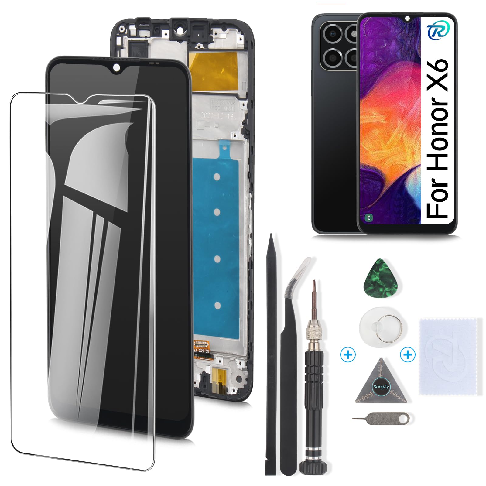 RongZy For Honor X6 4G/Honor X8 5G VNE-N41 LCD Screen Replacement for Honor X6 4G/Honor X8 5G Touchscreen Digitizer Display with Tools (Black with Frame)