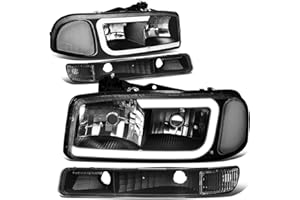 DNA MOTORING HL-LB2-SIERRA99-BK-CL1 Black Housing Bumper Lights+Headlights With LED DRL Replacement Compatible with 99-06 Sierra