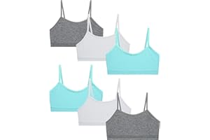 Rene Rofe Girls' Training Bra - 6 Pack 4-Way Stretch Spaghetti Strap Unpadded Bralette Starter Bras for Girls (7-14)