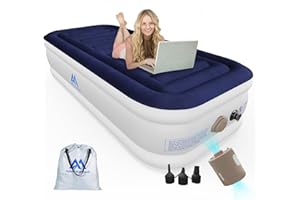 AUBOR MENTECH Twin Air Mattress with Built in Pump, 18'' Raise X-Long Comfort Inflatable Mattress for Home & Camping, Portable Twin XL Air Mattress for Adults, Kids, 330lb MAX