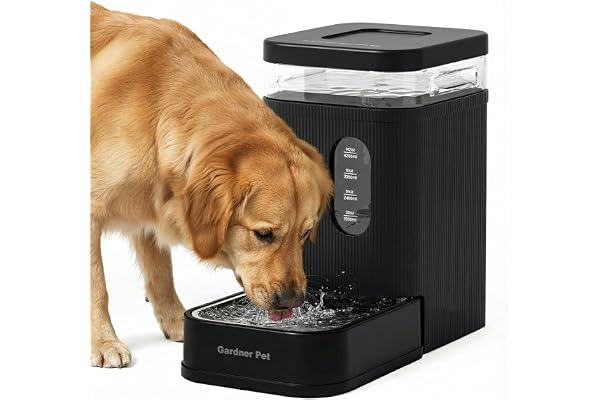 Garnder Pet 6.5L Automatic Dog Water Dispenser, Black | Stainless Steel Bowl, Large Capacity Gravity Dog Water Bottle with Fi