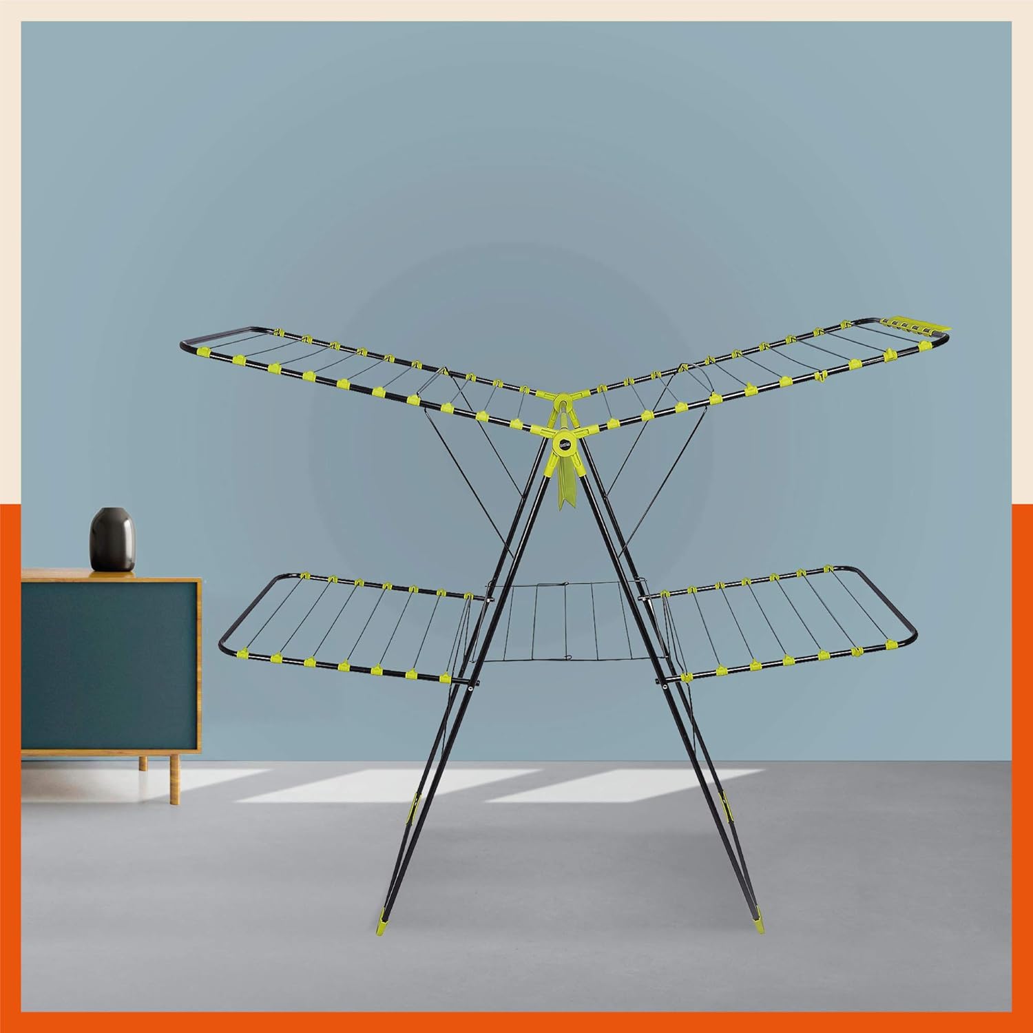 Dry Your Clothes Like a Pro with the Best Cloth Drying Stand in India 9 Bathla 2-Level Foldable Cloth Drying Stand with Socks Holder & Clip-Bag