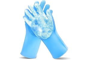 Maiiu Pet Grooming Gloves—Heat Resistant Dog Washing Gloves with High-Density Teeth, Dog Bath Scrubber with Enhanced Five Finger Design, Silicone Gloves for Dogs and Cats Bathing, Massage (Blue)