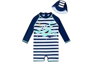 ADUKIDE Baby Boys Swimsuit Summer Beach Rash Guard Swimwear One Piece Sunsuit with Sun Hat 3-24 Months