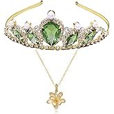 Tiana Costume Princess Tiana Crown and Lotus Necklace Frog Princess Birthday Dress up,Halloween,Prom or Wedding Green Tiara