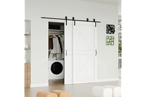 Lakenyon Bypass Barn Doors, 60" x 84" Sliding Barn Door with 6FT Sliding Bypass Barn Doors Hardware Kit, Single-Track for Double K-Frame Doors, MDF & DIY Painted, Easy Installation - White