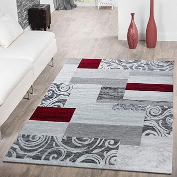 Tapis Abordable Patchwork Design Moderne Tapis Pour Salon En Gris Rouge Blanc Dimension160x220 Cm