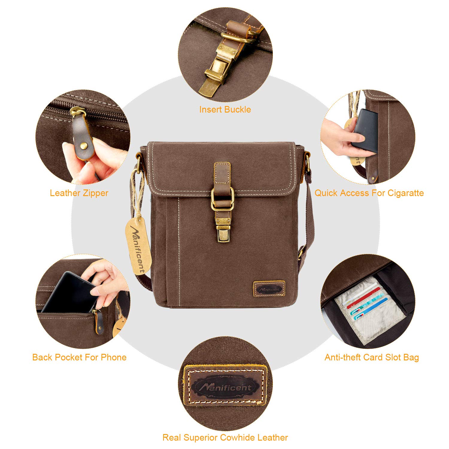 Manificent Messenger Bag, Water-resistant Canvas Shoulder Bags Anti-theft Brush Crossbody Bags