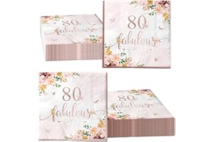 40Pieces 80th Falulous Paper Napkin - Rose Gold Party Supplies Disposable Rose Gold Floral Theme Napkins for Women 80th Birth