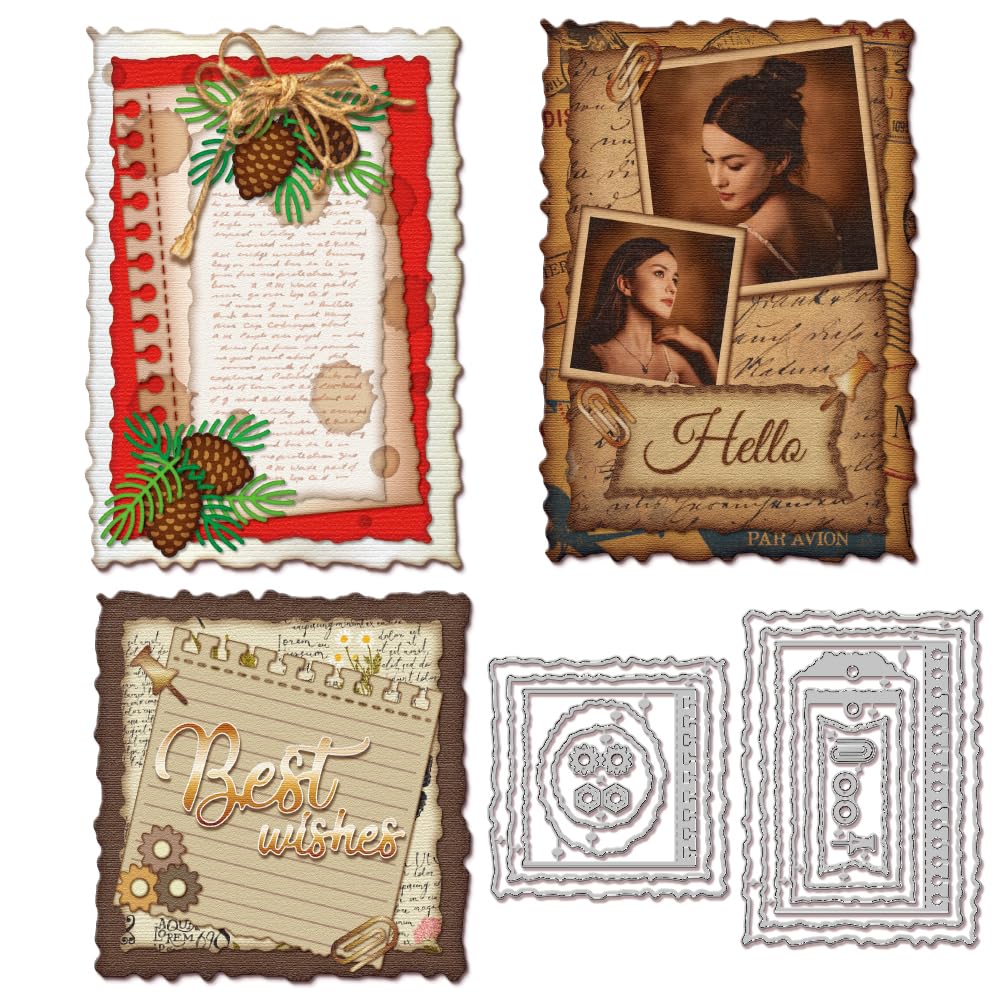 GLOBLELAND Deckle Edge Frame Background Cutting Dies Label Frame Cutting Dies Page Tab Hole Cutting Die Pin Cut Die for DIY Scrapbooking Card Making Journal Embossing Paper Craft Decor