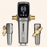BriskSpring Automatic Spin Down Sediment Filters 40 Micron, Touch-Screen Auto Flushing and Drainage, 360&deg;Rotatable Head, Reusable Whole House Water Filter, 1" MNPT + 3/4" FNPT, Gray