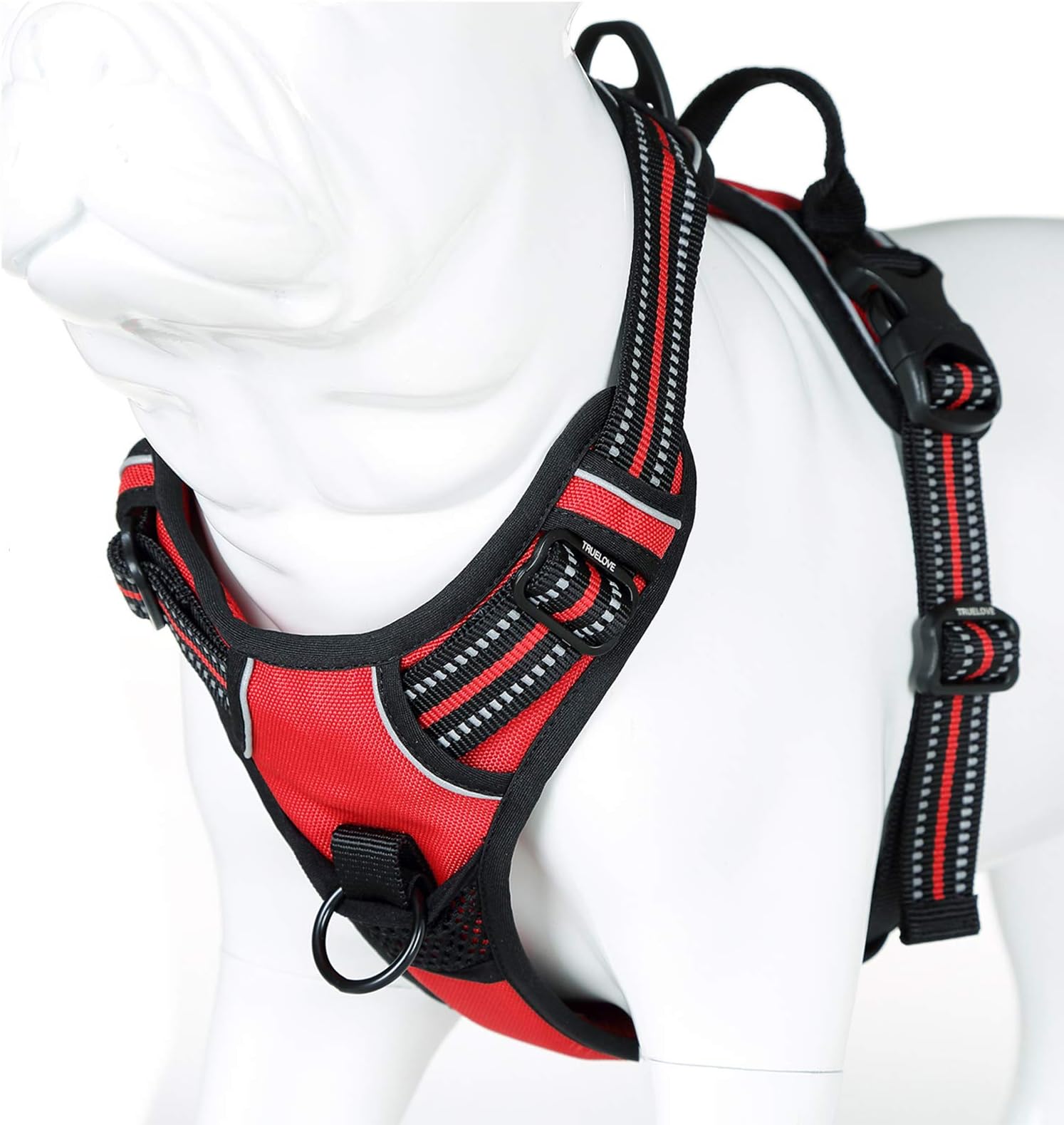 MOKCCI Truelove Soft Front Dog Harness .Reflective No Pull Harness with Handle and 2 Leash Attachments