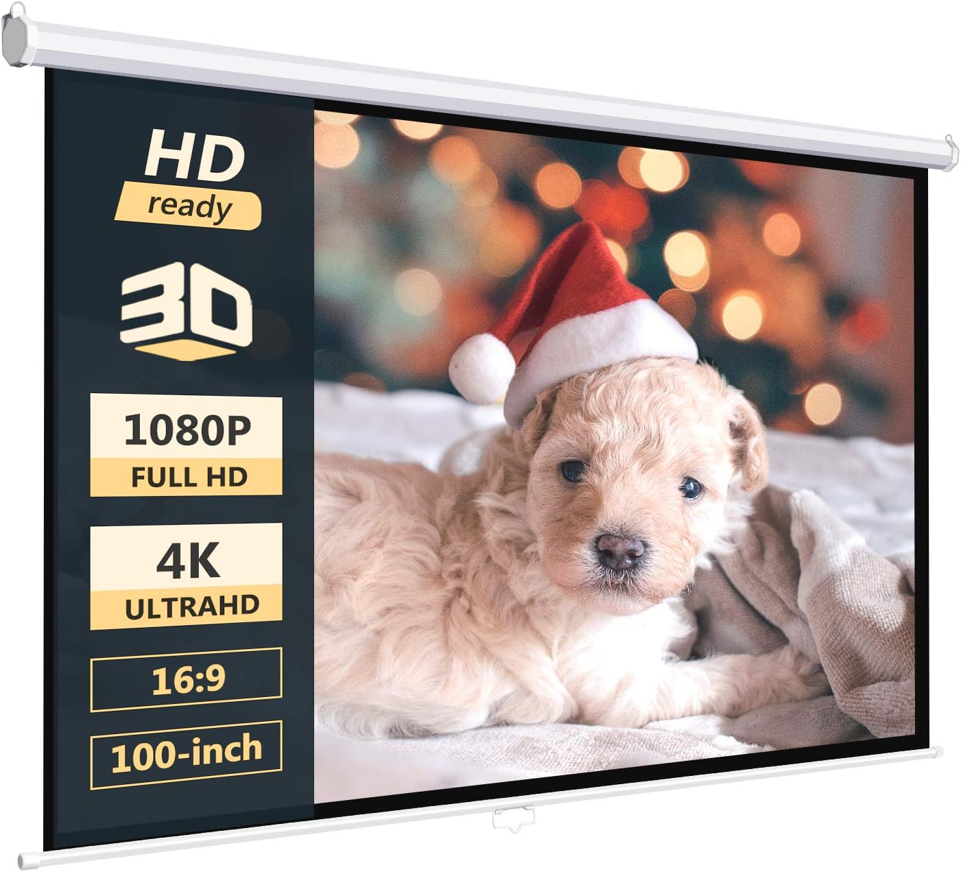 Neewer 100-inch Projector Screen, Manual Pull Down Self-Lock Projection Screen 16:9 100-inch Diagonal 8K/4K HD with Metal Housing and Wrinkle-Free 160° Viewing Angle for Home Theater Office Classroom