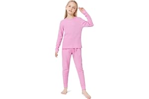 VZV Thermal Underwear for Kids Girls Thermal Underwear Set Waffle Long Johns Cotton Kids Base Layer Top and Bottom for Winter