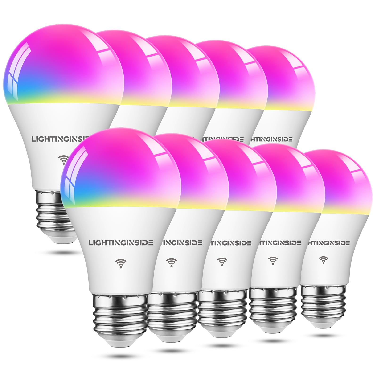 Photo 1 of Smart Light Bulbs 10 Pack, Smart Bulb Compatible with Alexa/Google Home/Smart Life, CRI>90, RGBCW Color Changing LED Light Bulbs, 2.4G WiFi Bluetooth A19 E26 Bulb, No Hub Required, ETL Listed
