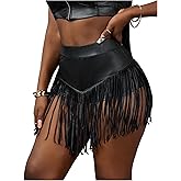 SOLY HUX Women's Fringe PU Leather Mini Shorts High Waisted Going Out Shorts Party Concert Clubwear