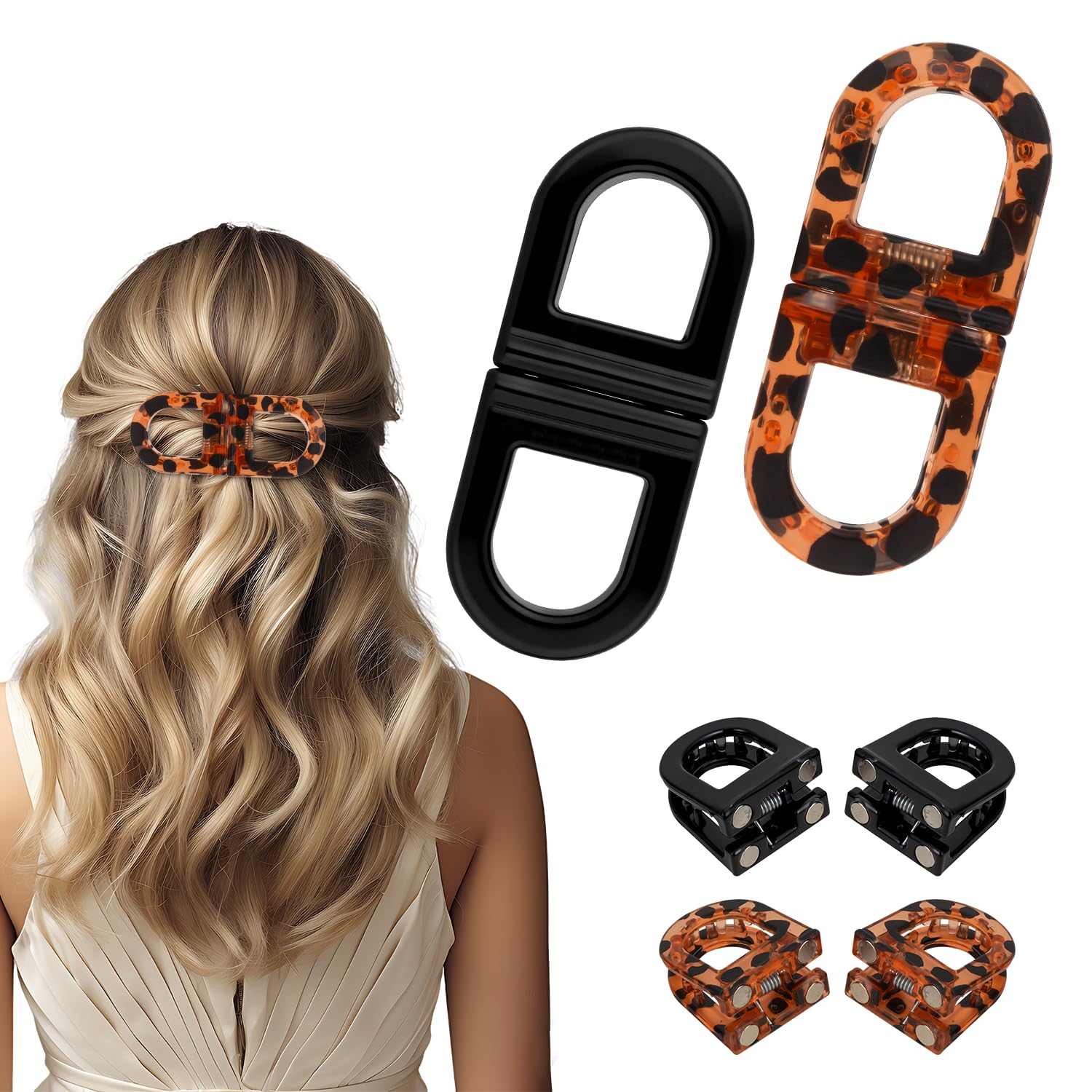 Photo 1 of Magnetic Hair Clips for Women - Strong Hold No-Slip No Crease 2-in-1 Hair Styling Clips, Gentle on All Hair Types for Easy Everyday Hairstyles (A: Leopard & Black)