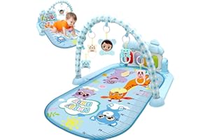 Baby Activity Center with Music & Lights Adjustable Gym Play Mat with Rattle Pendant for Newborns Toddlers | Blue