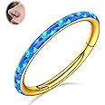 BodyBonita Hinged Opal Nose Rings Hoops - 16G/18G/20G 316L Surgical Steel Hinged Hoop Nose Rings for Women Septum Rings Conch Helix Daith Piercing Jewelry Purple/Pink/Blue/White 10mm/8mm Silver/Gold