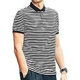 Men's Polo Shirts for Men Short Sleeve Striped Pique Cotton Polo Shirt Business Casual Layering Top