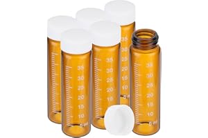 PATIKIL 6pcs 40ml Small Brown Glass Vials with White Screw Cap, Borosilicate Glass Graduated Sample Bottles for Solid Liquid 