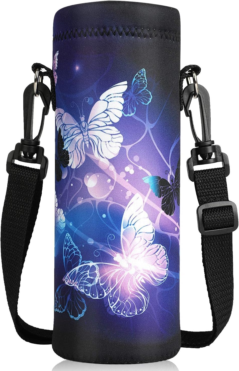 ToLuLu Water Bottle Carrier Bag Case, Insulated Neoprene Water Bottle Holder Pouch Cover 750ML with Adjustable Shoulder Strap, For Stainless Steel/Glass/Plastic Bottles, Sport Drinks, Arts Butterfly
