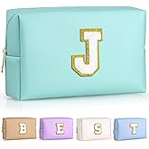 TOPEAST Birthday Gifts for Girls, Travel Makeup Bag Chenille Letter Pouch Cosmetic Bag, Makeup Travel Organizer, Monogrammed Bridesmaid Gifts for Women, Cute Stuff for Girls (Blue J)