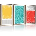PHOPAGO Minimalist Abstract Framed Wall Art Modern Colorful Line Wall Decor Geometric Artwork 11x14in Natural Framed