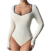 Milumia Women's Ribbed Knit Long Sleeve Bodysuit Sweetheart Neck Going Out Tops Jumpsuit Romper