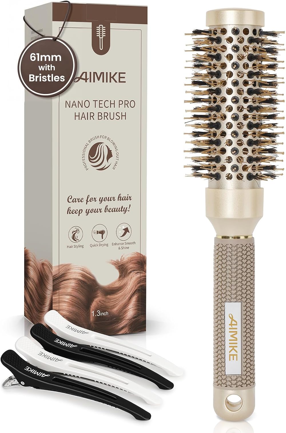 AIMIKE Round Hair Brush Nano Ceramic Ionic 61mm Barrel 32mm